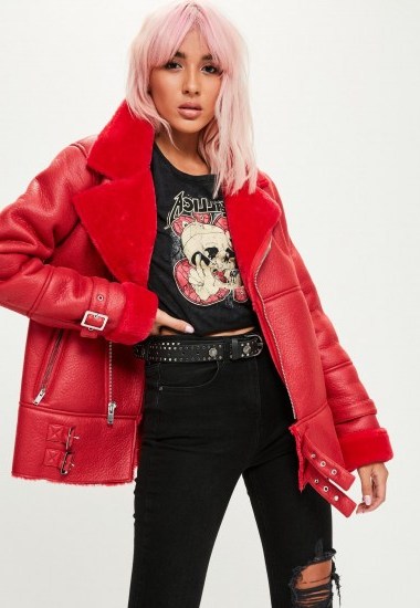 missguided red aviator jacket - flipped