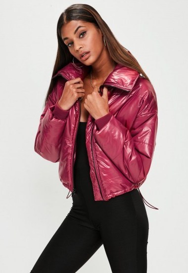 missguided red high shine cropped jacket – padded jackets - flipped