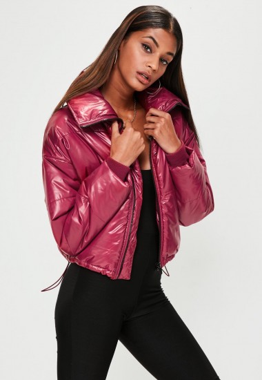 missguided red high shine cropped jacket – padded jackets