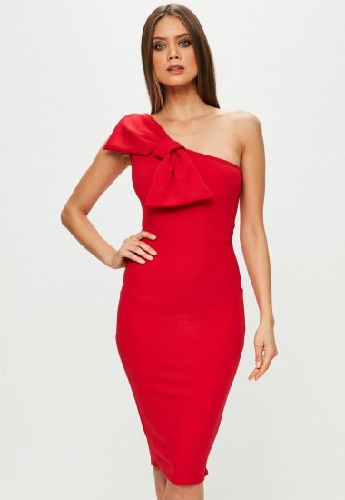 missguided red one shoulder bow detail dress – party dresses