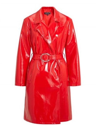 Miss Selfridge Red Vinyl Mac – shiny coats – trendy macs - flipped