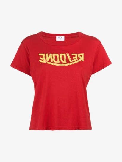 Re/Done 1970s Logo Print T-Shirt / red and yellow vintage style t-shirts - flipped