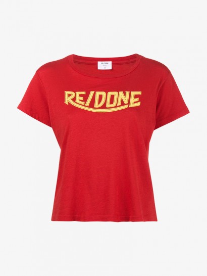 Re/Done 1970s Logo Print T-Shirt / red and yellow vintage style t-shirts