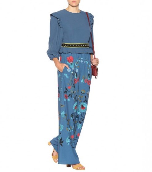 REDVALENTINO Floral-printed crêpe trousers - flipped