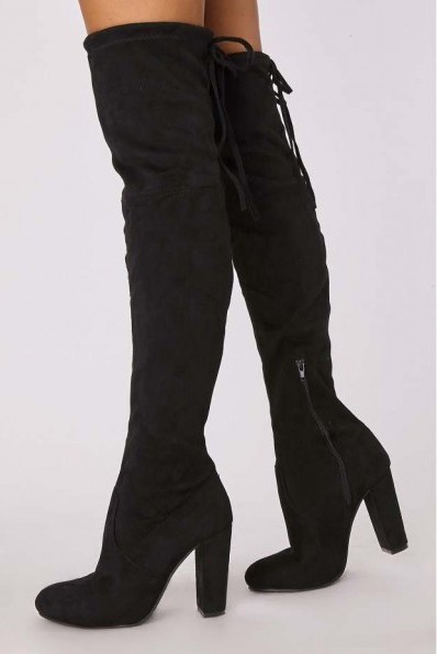 In The Style REMI BLACK FAUX SUEDE OVER THE KNEE HEELED BOOTS - flipped