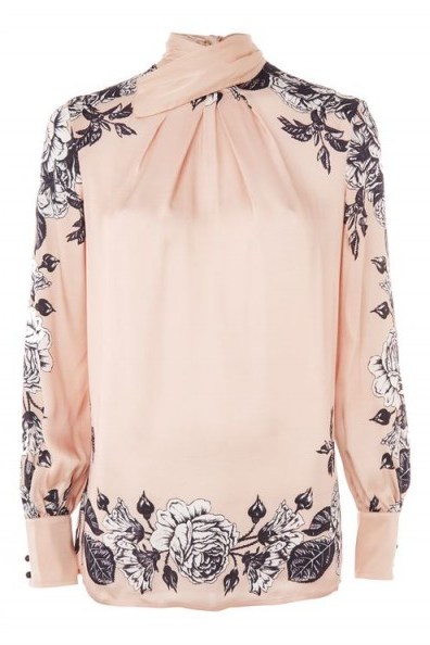 TOPSHOP Reverse Bow Neck Blouse by Boutique / rose-pink floral blouses - flipped