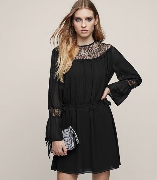 REISS REXIE LACE-PANEL BOHO DRESS BLACK ~ lbd ~ evening dresses ~ party fashion - flipped