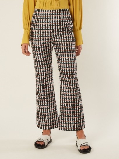 MARNI Ripple-print kick-flare cotton-blend trousers / check print pants - flipped