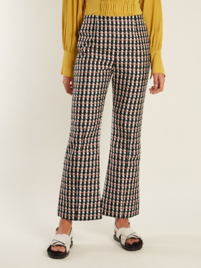 MARNI Ripple-print kick-flare cotton-blend trousers / check print pants