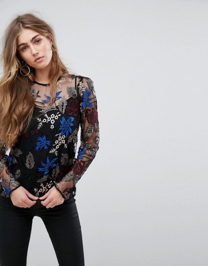 River Island Sequin Embroidered Mesh Top