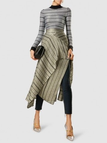 ROLAND MOURET‎ Haxby Striped Rippled Lurex Midi Skirt ~ metallic-gold asymmetric skirts - flipped