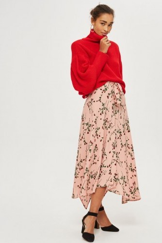 TOPSHOP Rose Bud Asymmetric Midi Skirt / blush pink floral skirts - flipped