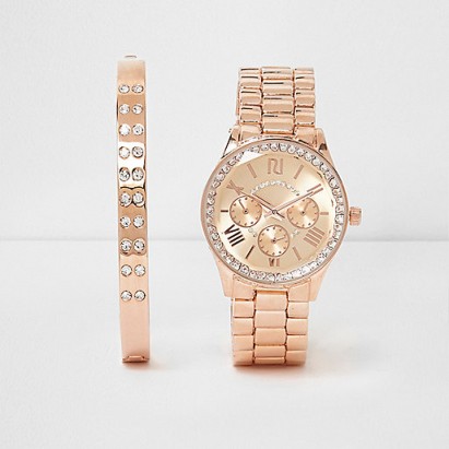 River Island Rose gold tone watch and bracelet set ~ pink tone watches