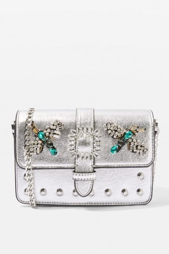Topshop Rosie Bug Jewel Cross Body Bag | small metallic-silver shoulder bags - flipped