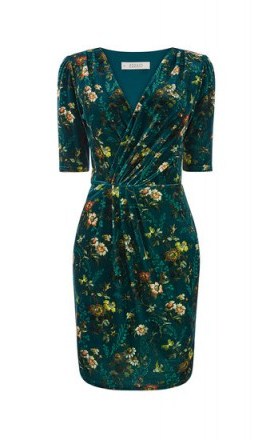 OASIS ROSSETTI VELVET WRAP DRESS ~ green floral dresses - flipped