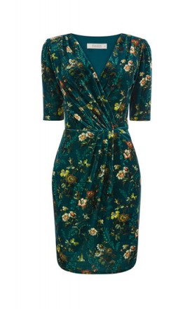 OASIS ROSSETTI VELVET WRAP DRESS ~ green floral dresses
