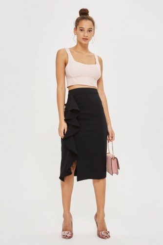 Topshop Ruffle Crepe Midi Skirt | black ruffled pencil skirts - flipped