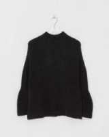 Ryan Roche Fitted Neck Oversized Sweater | black rib knit cashmere sweaters