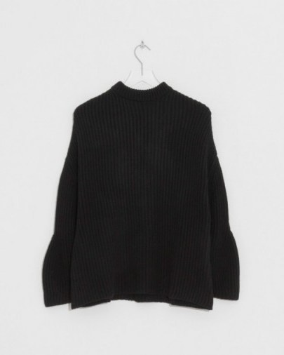 Ryan Roche Fitted Neck Oversized Sweater | black rib knit cashmere sweaters - flipped