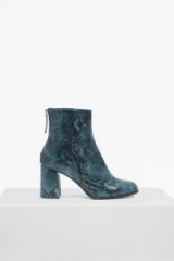 French Connection SAFFI SNAKE SKIN LEATHER ANKLE BOOTS | blue block heels | winter footwear