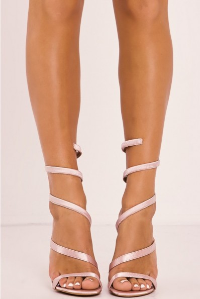 IN THE STYLE SAMELLA PINK SCULPTED WRAP AROUND HEELS – going out shoes