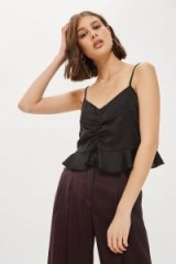 TOPSHOP Satin Ruched Camisole Top – black camisoles – strappy tops