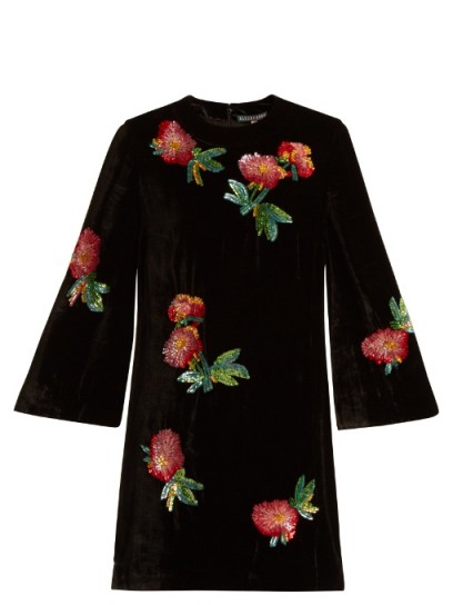 ALEXACHUNG Sequin-embellished velvet mini tunic dress / floral dresses