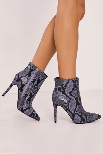 IN THE STYLE SHARENE SNAKE PRINT HEELED ANKLE BOOT ~ pointed toe boots