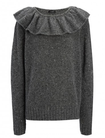 JOSEPH Shetland Knit Frill Sweater | charcoal-grey ruffle neck sweaters
