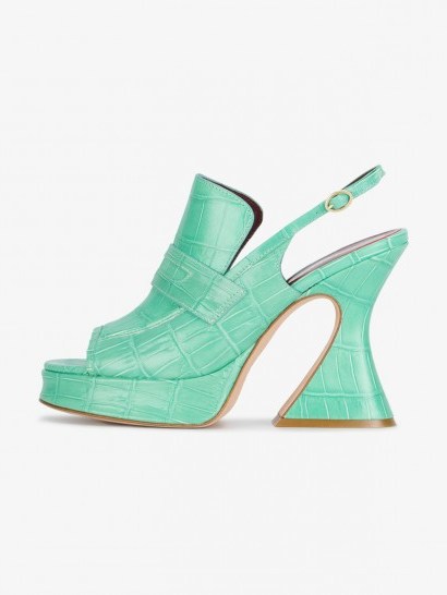Sies Marjan Ellie Crocodile Embossed Slingback Sandals ~ green leather curved heel slingbacks ~ luxe platforms - flipped
