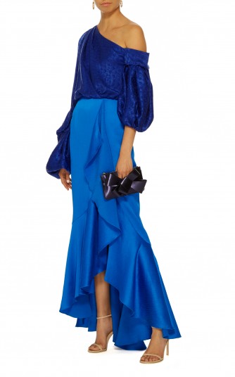 Hellessy Sigrid Jacquard Dress ~ blue one shoulder gowns ~ asymmetric event dresses