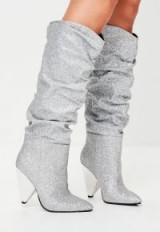 Missguided silver ruched calf boots ~ slouchy glitter boots