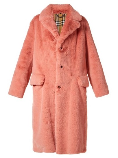 BURBERRY Single-breasted faux-fur coat | salmon-pink winter coats - flipped