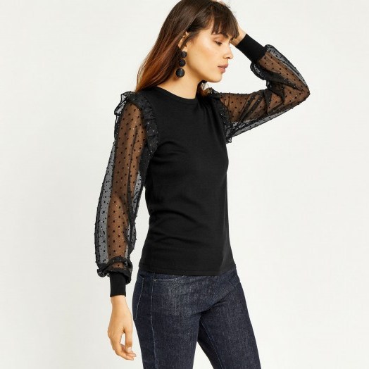 WAREHOUSE SPARKLE WOVEN SLEEVE JUMPER ~ sheer sleeved jumpers - flipped