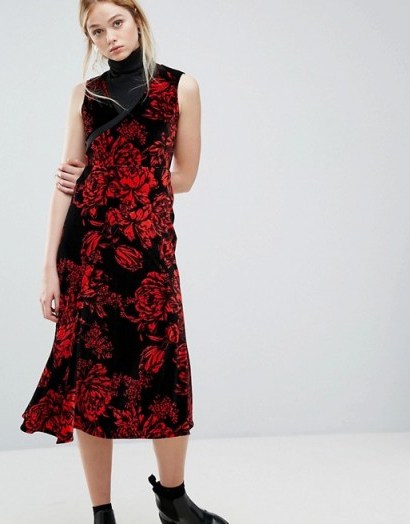 Sportmax Code Garza Velvet Midi Dress / red floral dresses - flipped