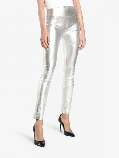 Sprwmn High Waisted Slim-Fit Leggings / skinny leather pants / shiny silver - flipped