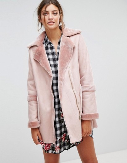 Stradivarius Faux Shearling Jacket ~ pink fur coats