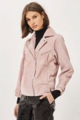 Topshop Suede Biker Jacket ~ pale pink jackets