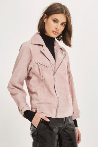 Topshop Suede Biker Jacket ~ pale pink jackets - flipped