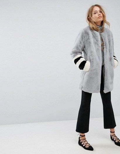 Suncoo Faux Fur Coat | chic grey fluffy coats - flipped