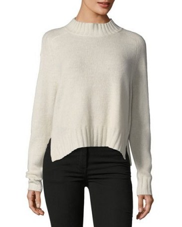 360Sweater Delanie Mock-Neck Pullover Cashmere Sweater | high neck side slit sweaters | cream jumpers - flipped