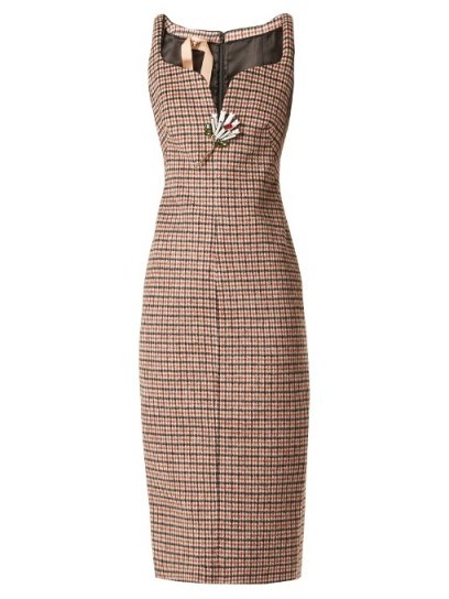 NO. 21 Sweetheart-neck checked dress – chic check print dresses – dogtooth - flipped