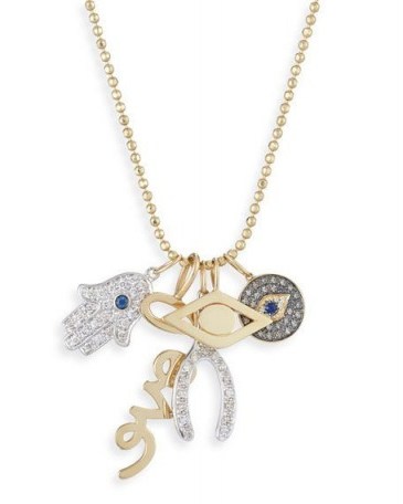 Sydney Evan Love, Luck & Protection Charm Necklace with Diamonds | evil eye, Hamsa hand charms | luxe gemstone necklaces - flipped