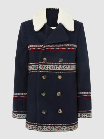 TALITHA‎ Tribal Embroidered Wool-Blend Pea Coat - flipped
