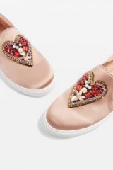 Topshop TALULAH Heart Slip On Trainers | pink embellished flats | sports luxe shoes