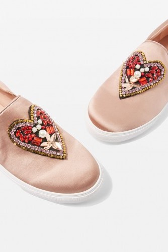 Topshop TALULAH Heart Slip On Trainers | pink embellished flats | sports luxe shoes - flipped