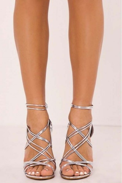 IN THE STYLE TAMMEY SILVER STRAPPY HEELS ~ party shoes - flipped