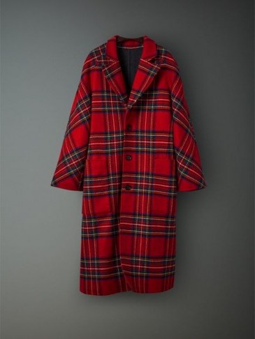Burberry Tartan Double-faced Wool Cashmere Oversized Coat ~ red checked coats - flipped