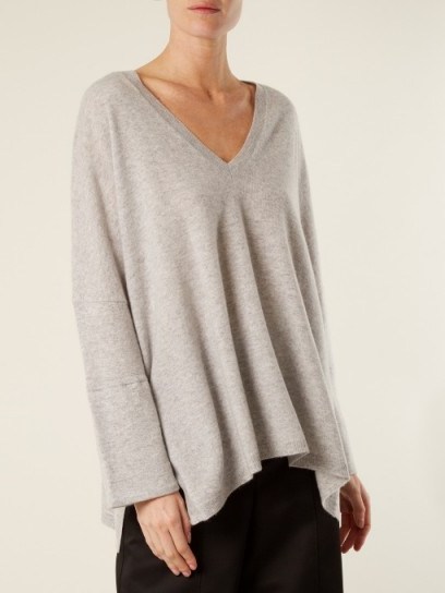 AMANDA WAKELEY The Hutton V-neck cashmere sweater ~ chic grey knits ~ lightweight sweaters - flipped