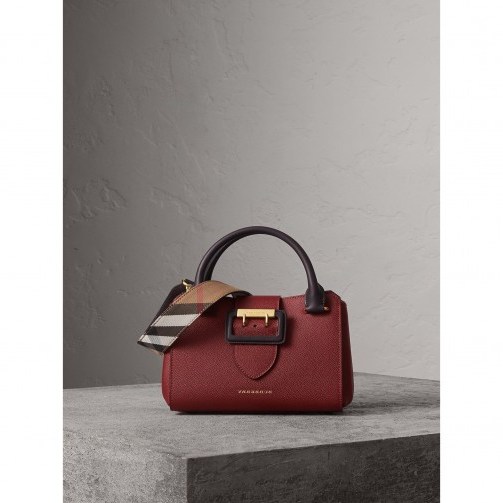Burberry The Small Buckle Tote in Two-tone Leather / chic burgundy bags - flipped